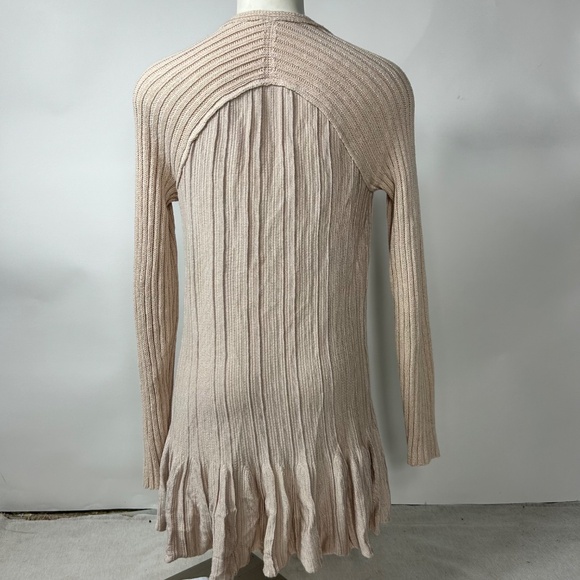Free People Women’s Beige Ribbed Knit Zip Front Peplum Sweater Top Size XS - Picture 4 of 7